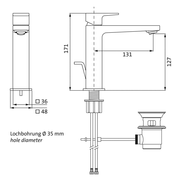 Herzbach CEO Waschtisch-Einlochbatterie M-Size mit Ablaufgarnitur