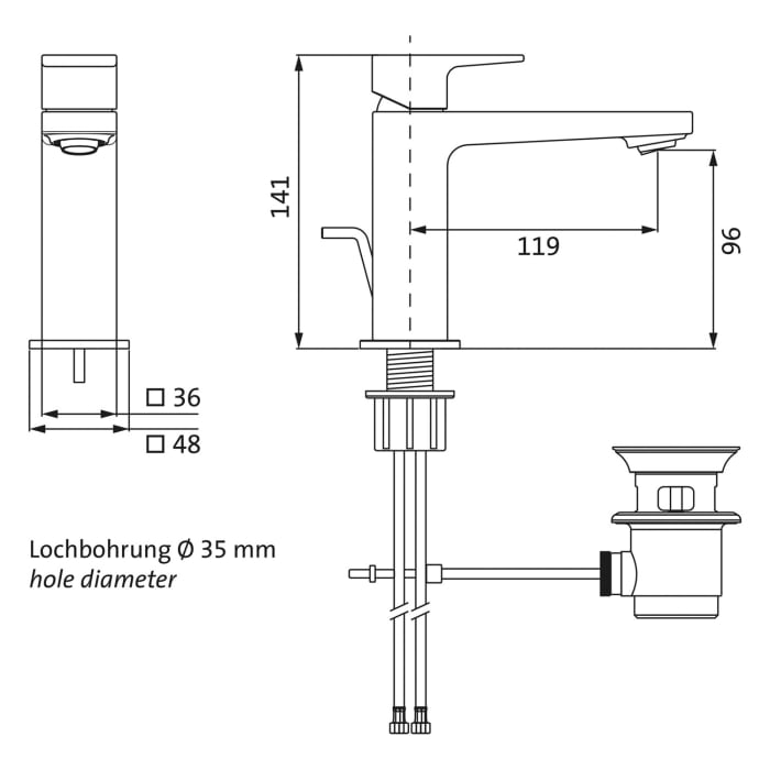 Herzbach CEO IX-FINISH Waschtisch-Einlochbatterie S-Size mit Ablaufgarnitur