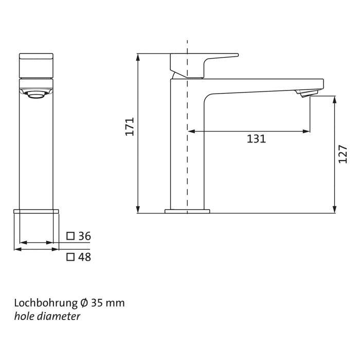 Herzbach CEO IX-FINISH Waschtisch-Einlochbatterie M-Size ohne Ablaufgarnitur