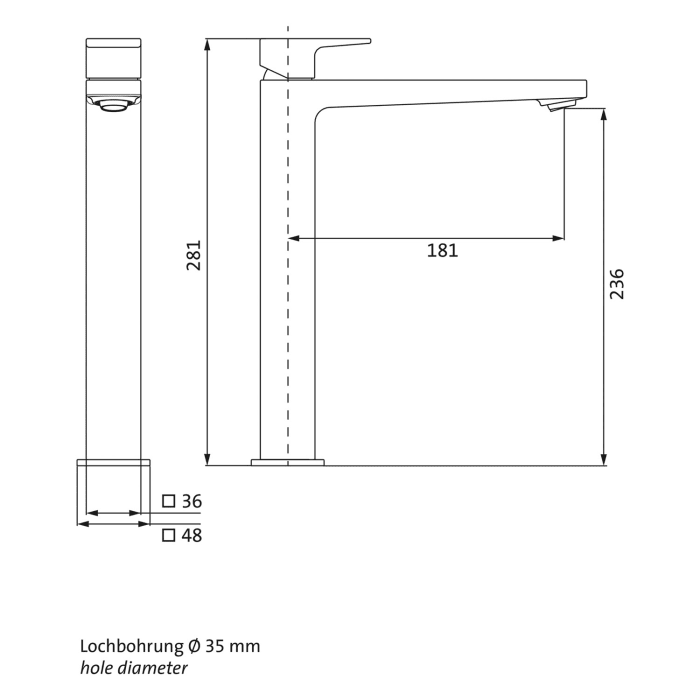 Herzbach CEO IX-FINISH Waschtisch-Einlochbatterie XL-Size mit erhöhtem Schaft