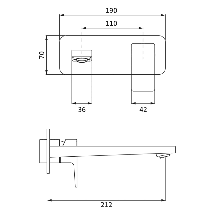 Herzbach CEO Waschtisch-Wandbatterie Unterputz Farbset mit 1 Blende 21 cm