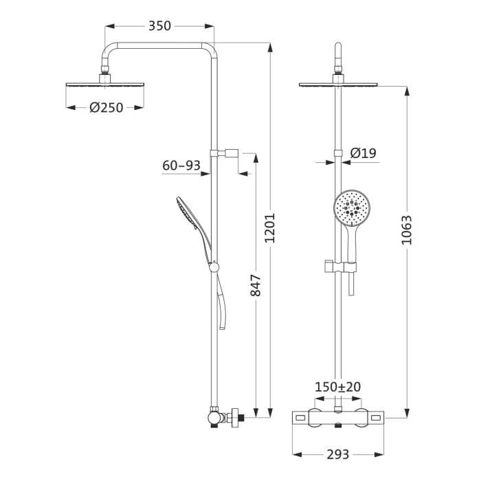 Herzbach LIVING SPA Duschsäule mit Regenbrause 25 cm rund, mit Handbrause