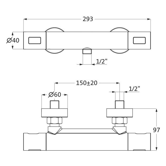 Herzbach LIVING Thermostat-Brausebatterie Aufputz mit CoolBody Armaturenkörper