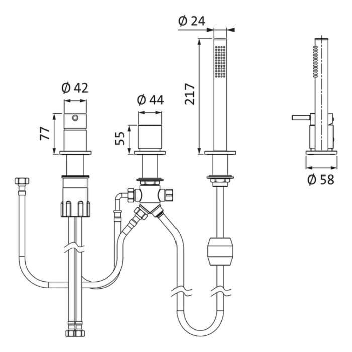 Herzbach DEEP BLACK Dreiloch-Wannenarmatur ohne Auslauf