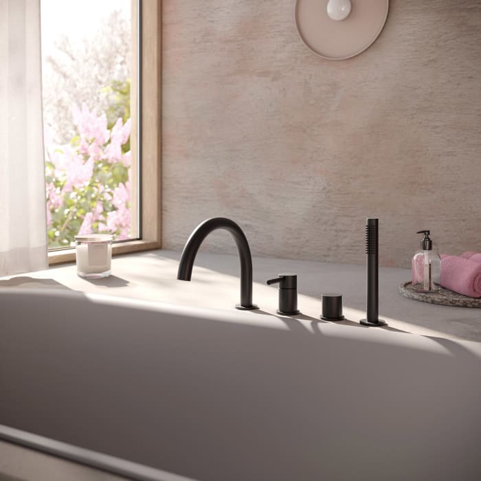 Herzbach DEEP BLACK Vierloch-Wannenarmatur mit Auslauf