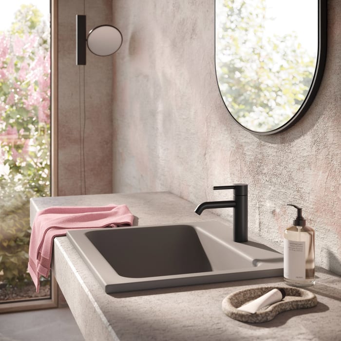 Herzbach DEEP BLACK Waschtischmischer M-Size 13 cm mit PUSH-Ablaufventil