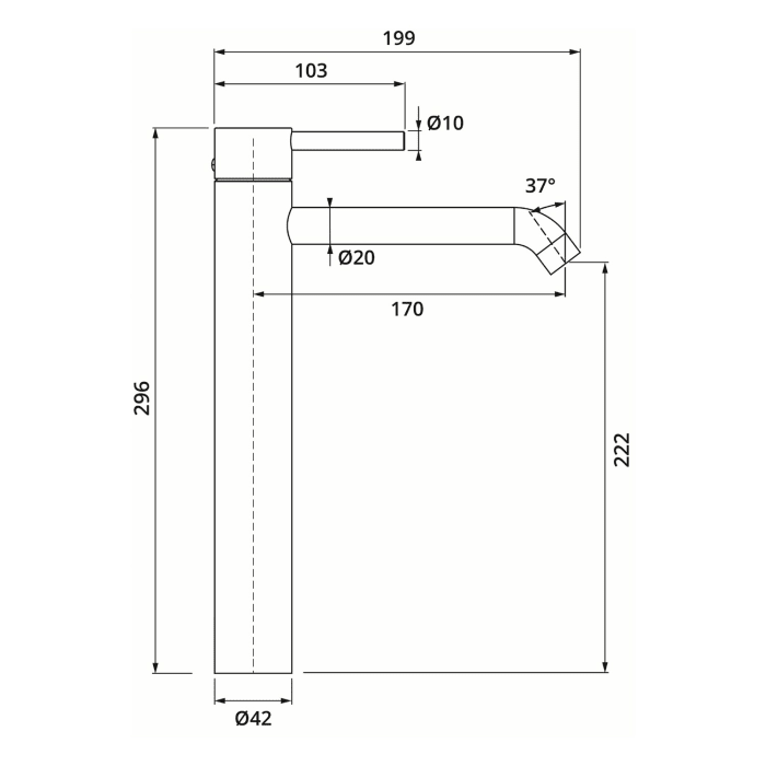 Herzbach DEEP BLACK Waschtischmischer XL-Size 17 cm ohne Ablaufgarnitur