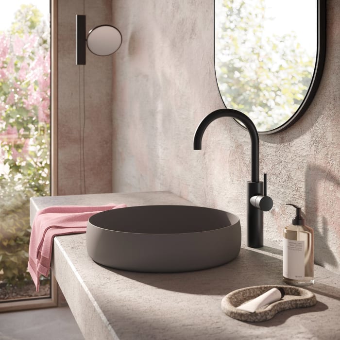 Herzbach DEEP BLACK Waschtischmischer XL-Size Griff seitlich ohne Ablaufgarnitur