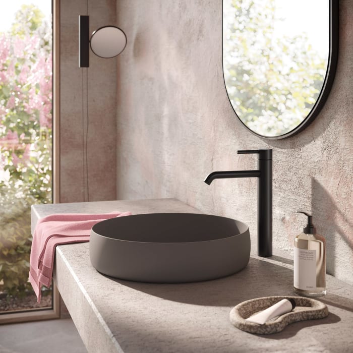 Herzbach DEEP BLACK Waschtischmischer XL-Size 17 cm Niederdruck mit PUSH-Ablaufventil