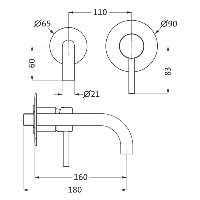 Herzbach DEEP Waschtisch-Unterputzbatterie Farbset, Ausladung 16 cm