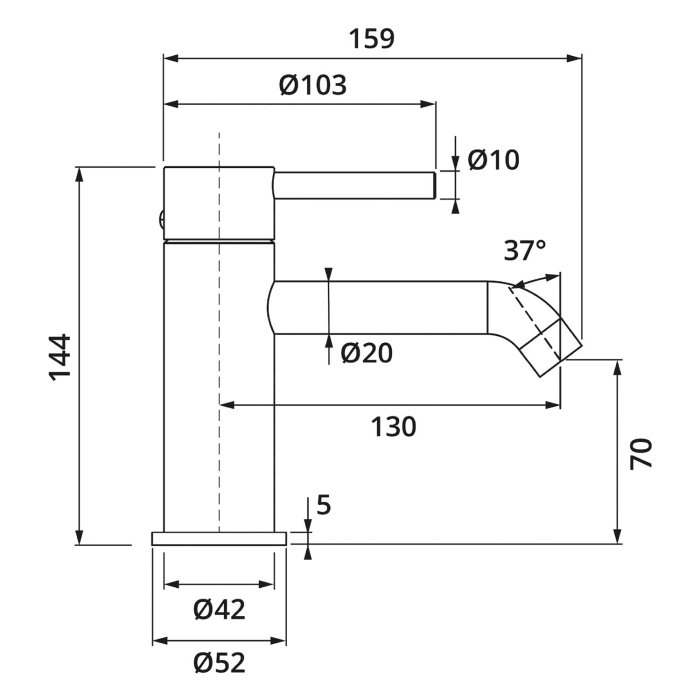 Herzbach DEEP Waschtischmischer S-Size 13 cm ohne Ablaufgarnitur