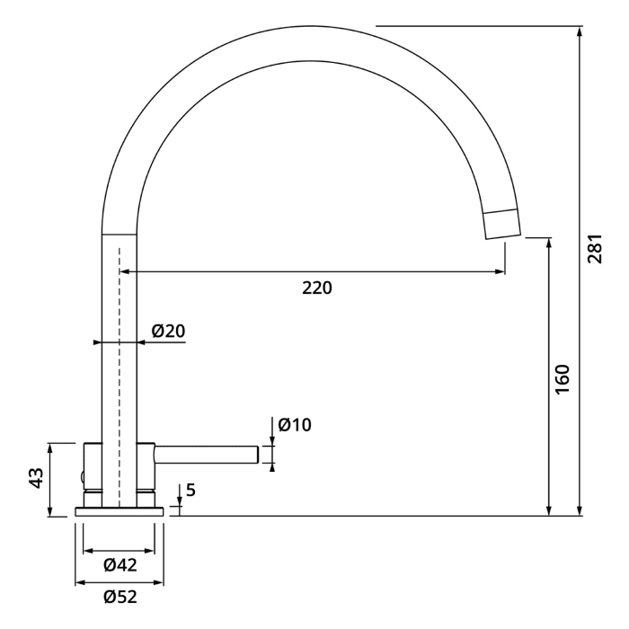Herzbach DEEP Zweiloch-Armatur 22 cm ohne Ablaufgarnitur