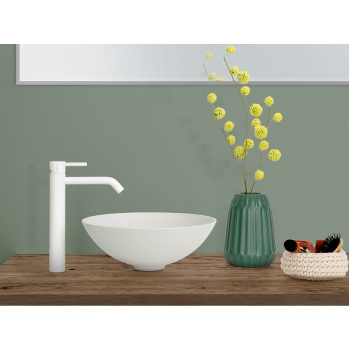 Herzbach DEEP WHITE Waschtisch-Einlochbatterie XL-Size mit erhöhtem Schaft, ohne Ablaufgarnitur, Ausladung 17 cm