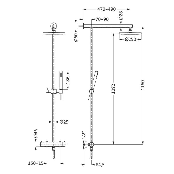 Herzbach LIVING SPA Duschsäule mit Regenbrause 25 cm rund und Stabhandbrause