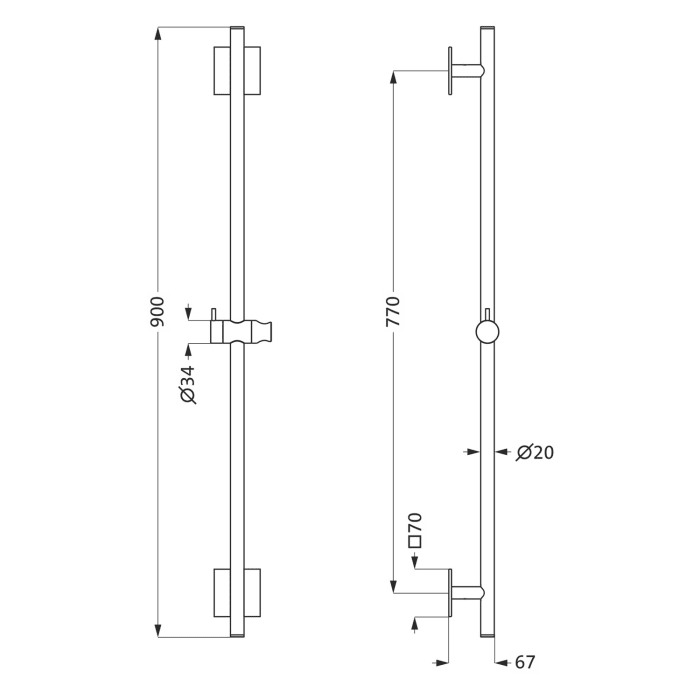 Herzbach LIVING SPA Brausestange 90 cm eckig