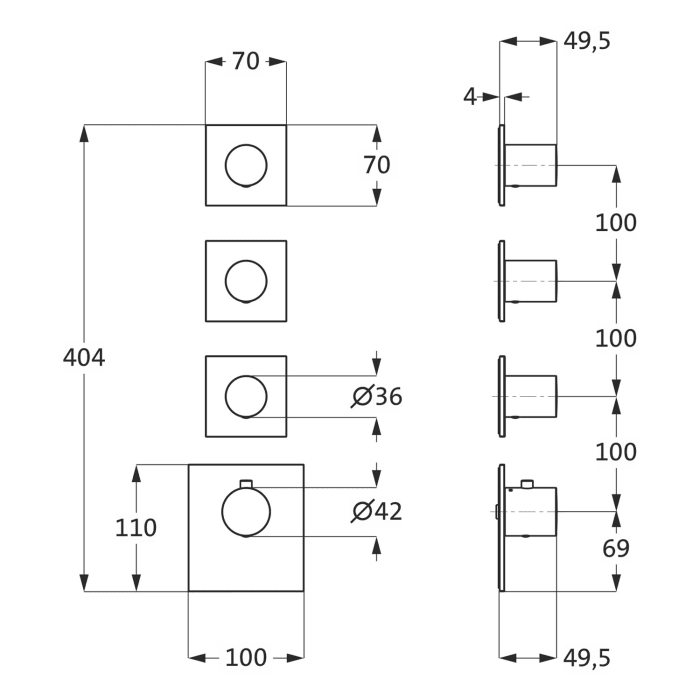 Herzbach LOGIC XL 3 Thermostat-Farbset 4 Blenden und 4 Griffe
