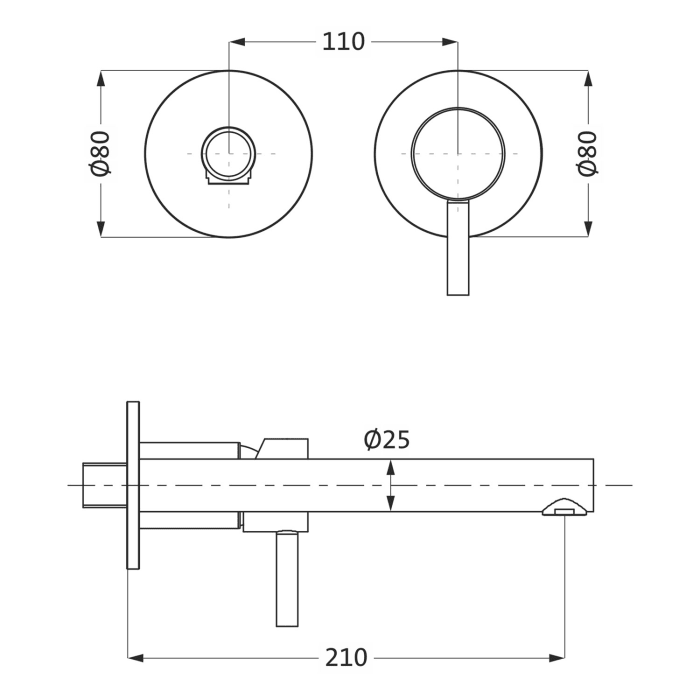 Herzbach DESIGN IX PVD BRASS STEEL Waschtisch-Wandbatterie Unterputz Farbset 21 cm