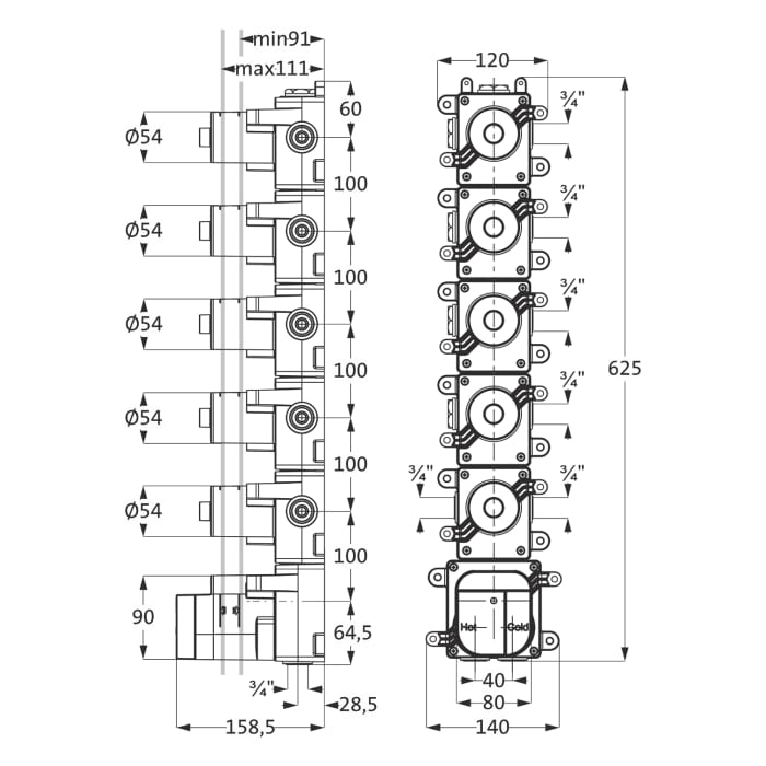 Herzbach LOGIC XL 5+ Thermostat Einbaukörper für 6 Verbraucher