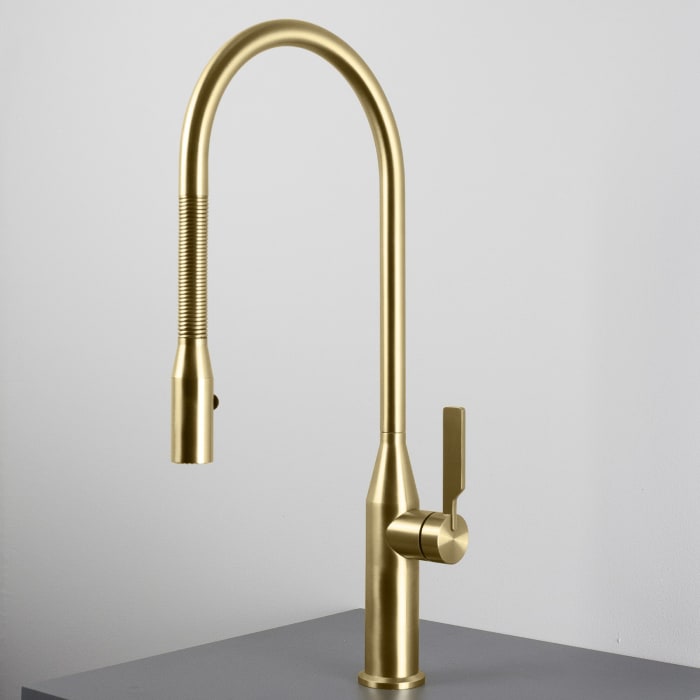 Herzbach LIVING Spültisch-Einlochbatterie mit Spiralfedergelenk für flexiblen Brausekopf