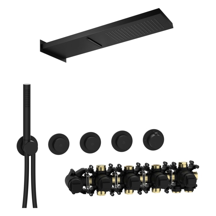 Herzbach MODUL7 BLACK Duschsystem P-MU2 mit PUSH Thermostat und Regenbrause eckig