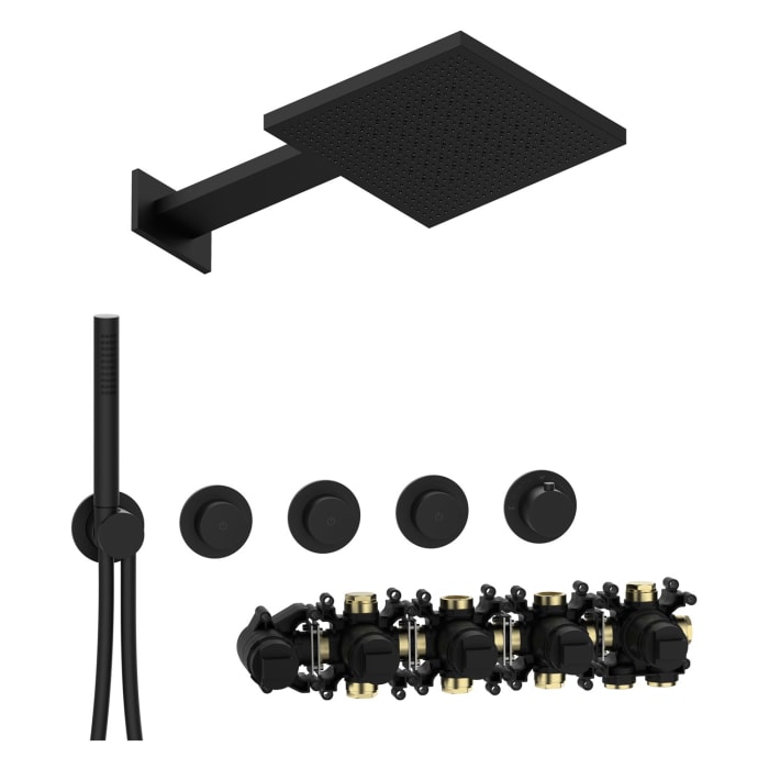 Herzbach MODUL7 BLACK Duschsystem P-TF2 mit PUSH Thermostat und Regenbrause TWIN FLOW