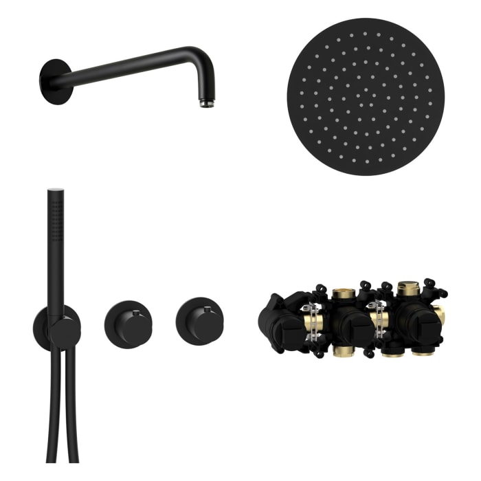 Herzbach MODUL7 BLACK Duschsystem T-RB250 mit Thermostat und Kopfbrause rund