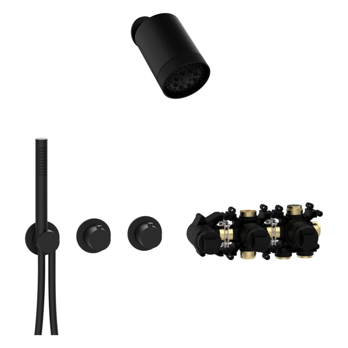 Herzbach MODUL7 BLACK Duschsystem T-SP3 mit Thermostat und Kopfbrause SPOT