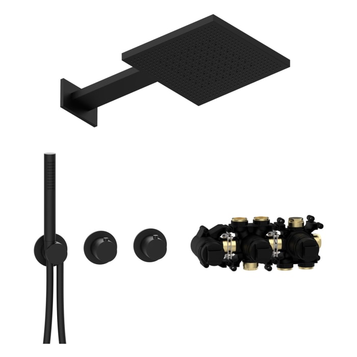 Herzbach MODUL7 BLACK Duschsystem T-TF2 mit Thermostat und Regenbrause TWIN FLOW