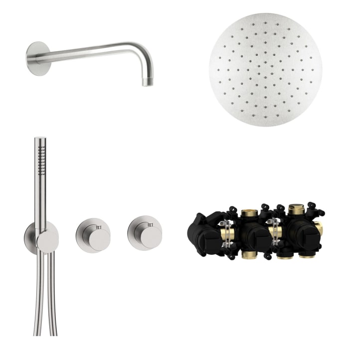 Herzbach MODUL7 IX Duschsystem T-RB250 mit Thermostat und Kopfbrause rund