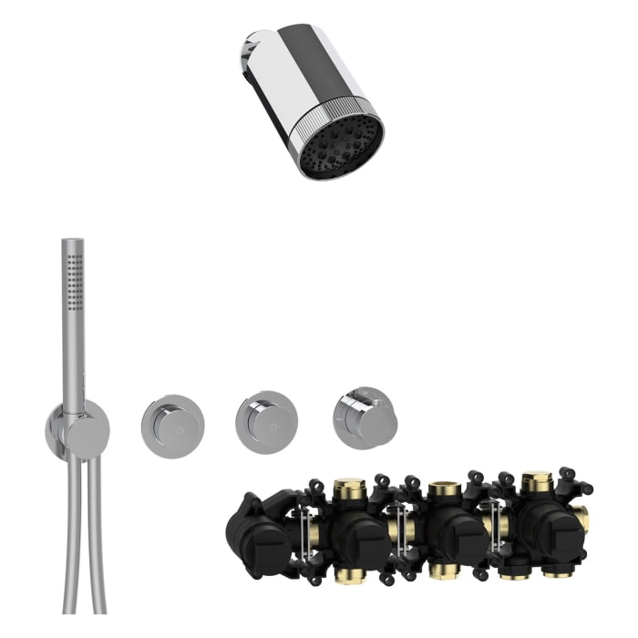 Herzbach MODUL7 Duschsystem P-SP3 mit PUSH Thermostat und Kopfbrause SPOT