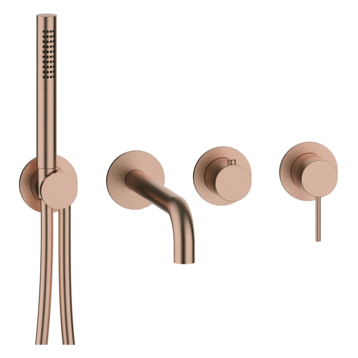 Herzbach MODUL7 IX PVD COPPER STEEL Hebelmischer Farbset für 2 Verbraucher mit Wanneneinlauf