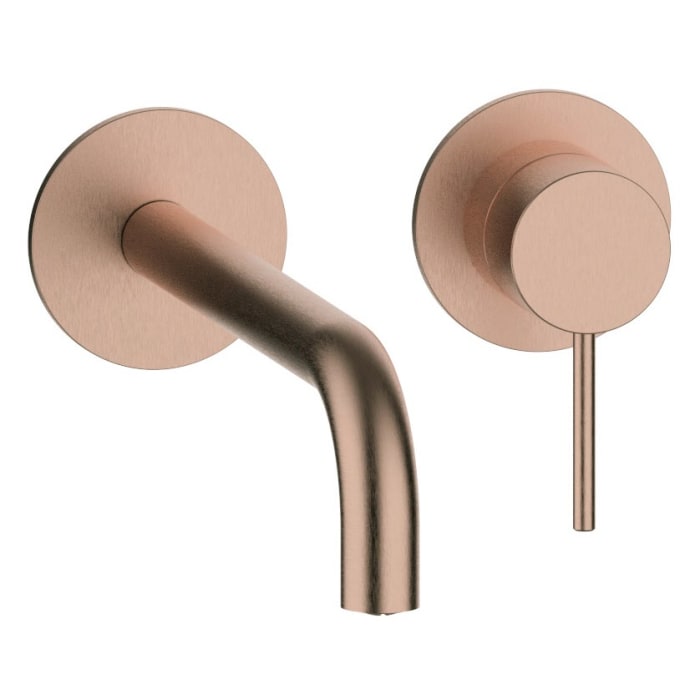 Herzbach MODUL7 IX PVD COPPER STEEL Waschtisch-Wandbatterie Farbset Ausladung 24 cm