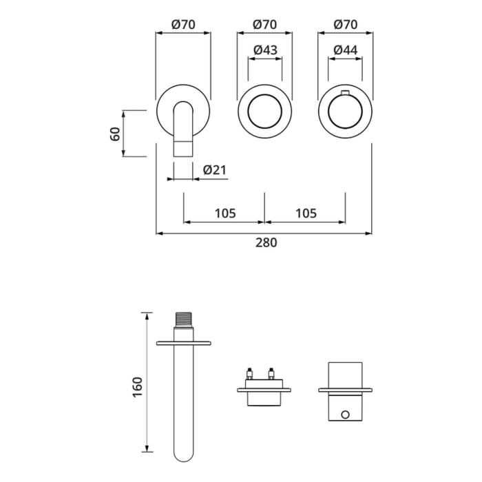 Herzbach MODUL7 PUSH Waschtisch-Thermostat Farbset Ausladung 16 cm