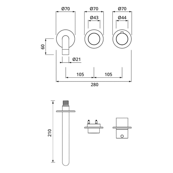 Herzbach MODUL7 PUSH Waschtisch-Thermostat Farbset Ausladung 21 cm