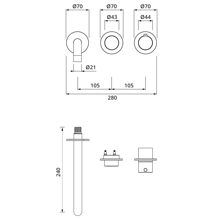 Herzbach MODUL7 PUSH Waschtisch-Thermostat Farbset Ausladung 24 cm