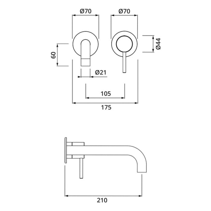 Herzbach MODUL7 Waschtisch-Wandbatterie Farbset Ausladung 21 cm