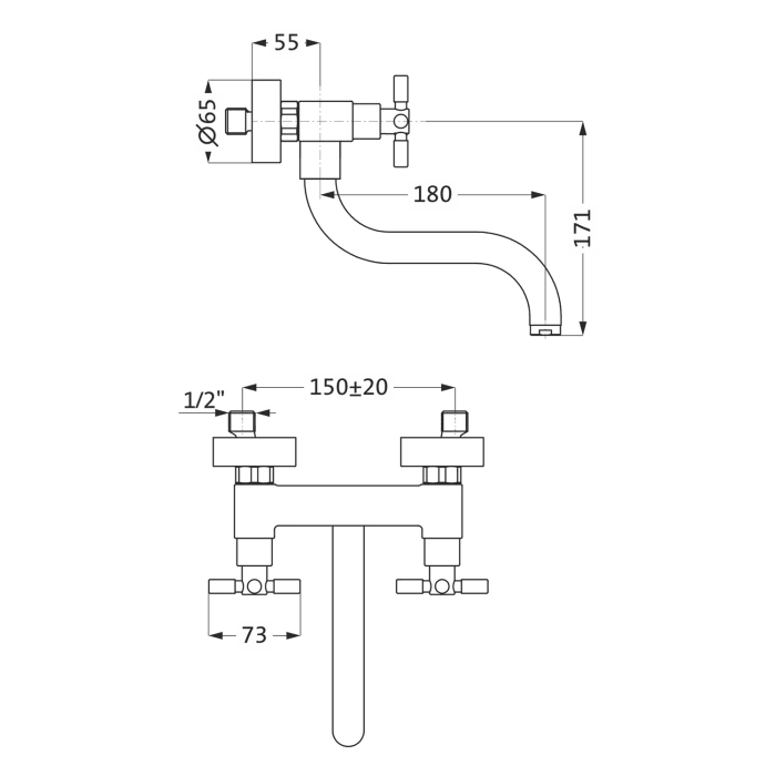 Herzbach STILO Spültisch/Waschtisch-Wandbatterie Aufputz
