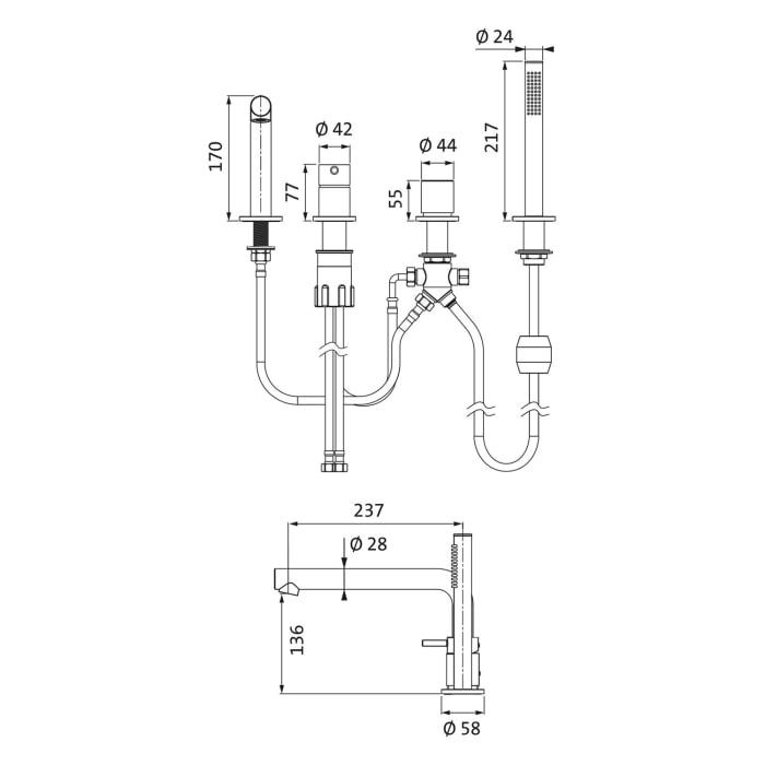Herzbach SIRO BLACK Vierloch-Wannenarmatur