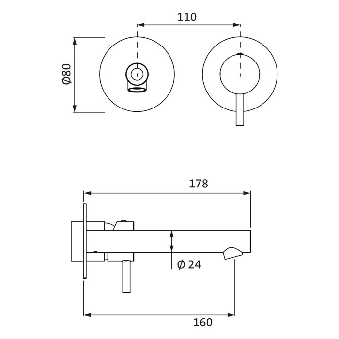 Herzbach SIRO Waschtisch-Unterputzbatterie, Auslauf 16 cm