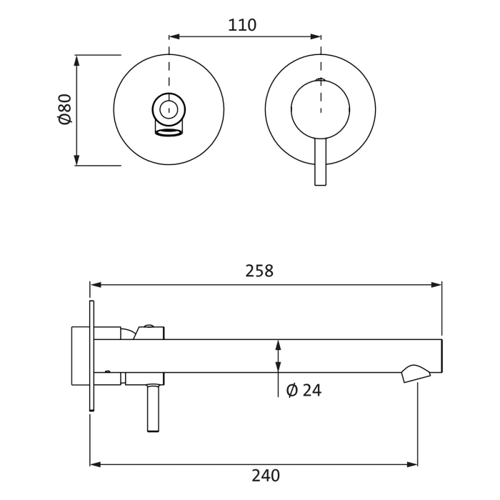 Herzbach SIRO WHITE Waschtisch-Unterputzbatterie, Auslauf 24 cm