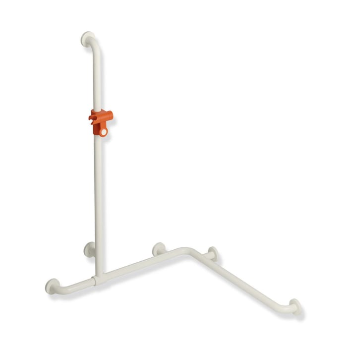 HEWI Serie 801 Duschhandlauf 79,7 x 117 cm mit verschiebbarer Brausehalterstange