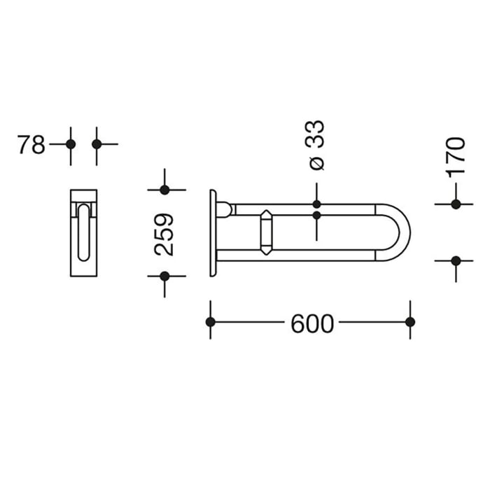 HEWI Serie 801 Stützklappgriff 60 cm, drehbar