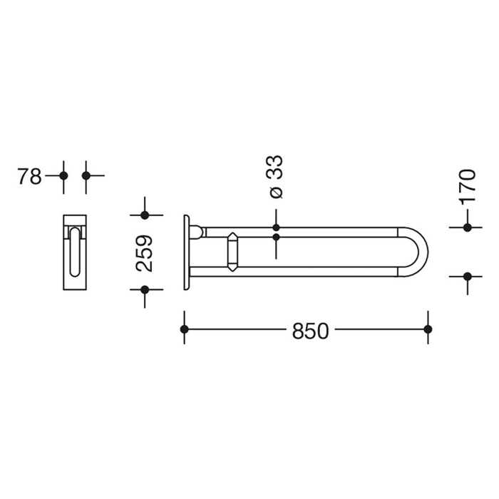 HEWI Serie 801 Stützklappgriff 85 cm, drehbar