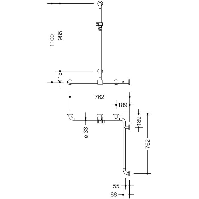 HEWI Serie 477/801 Duschhandlauf mit verschiebbarer Brausehalterstange