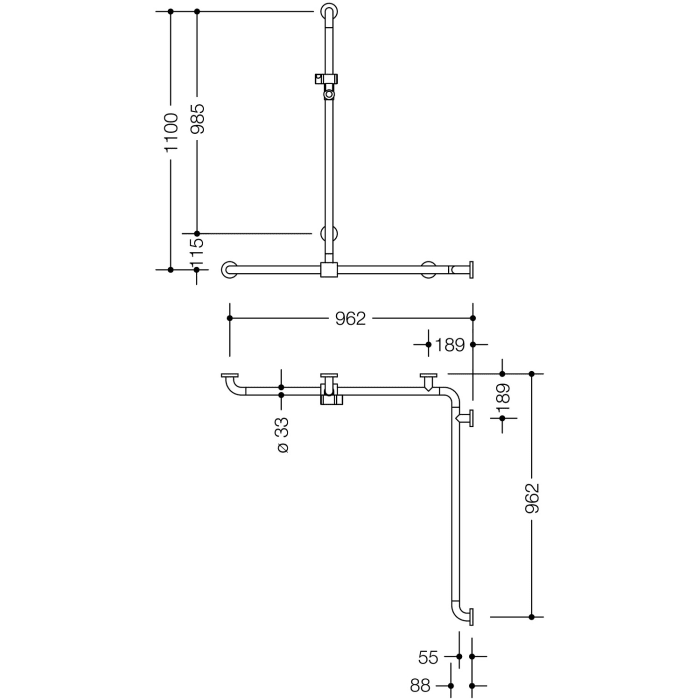 HEWI Serie 477/801 Duschhandlauf mit verschiebbarer Brausehalterstange