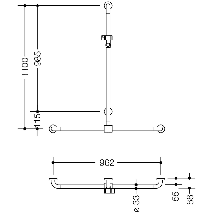 HEWI Serie 477/801 Duschhandlauf mit verschiebbarer Brausehalterstange