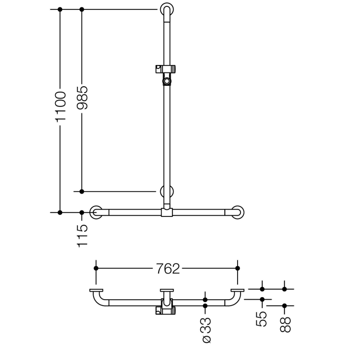 HEWI Serie 477/801 Duschhandlauf mit verschiebbarer Brausehalterstange