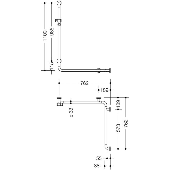HEWI Serie 477/801 Duschhandlauf mit Brausehalterstange