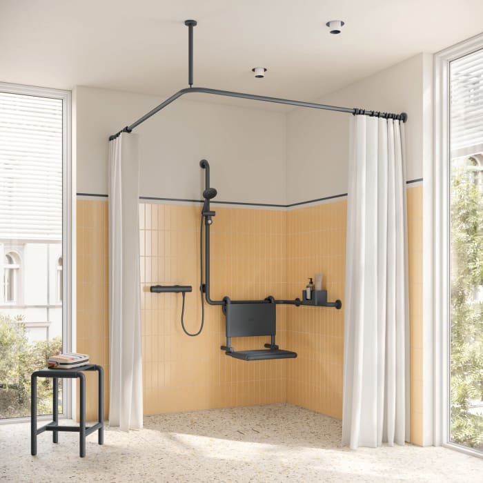 HEWI Serie 477/801 Vorhangstange mit Deckenabhängung