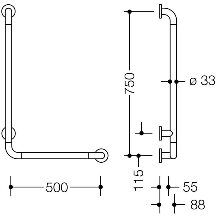 HEWI Serie 801 Winkelgriff 50 x 75 cm